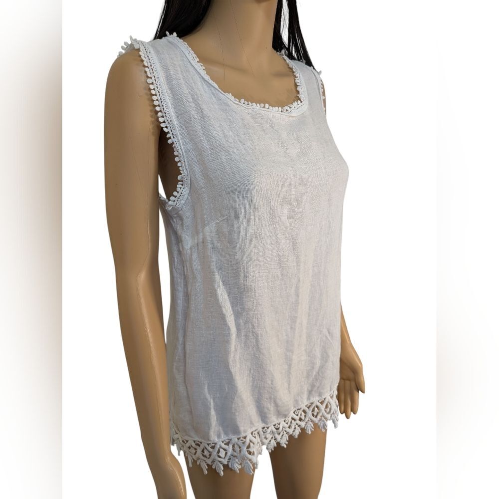 100% Linen Valentina Naldi White Sleeveless Top Made In Italy